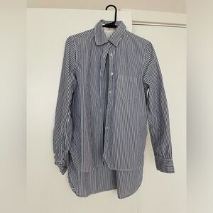 Organic John Patrick navy & white stripe organic cotton shirt Med! classic prep